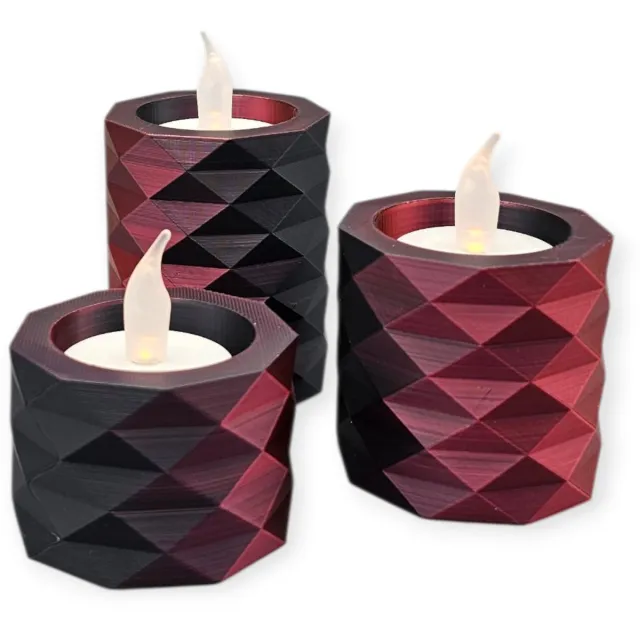 Layerzz 3D-geprinte waxinelichthouders met LED lichtjes – moderne sfeerverlichting (niet geschikt tegen hitte) - set van 3 - meerkleurig Rood zwart
