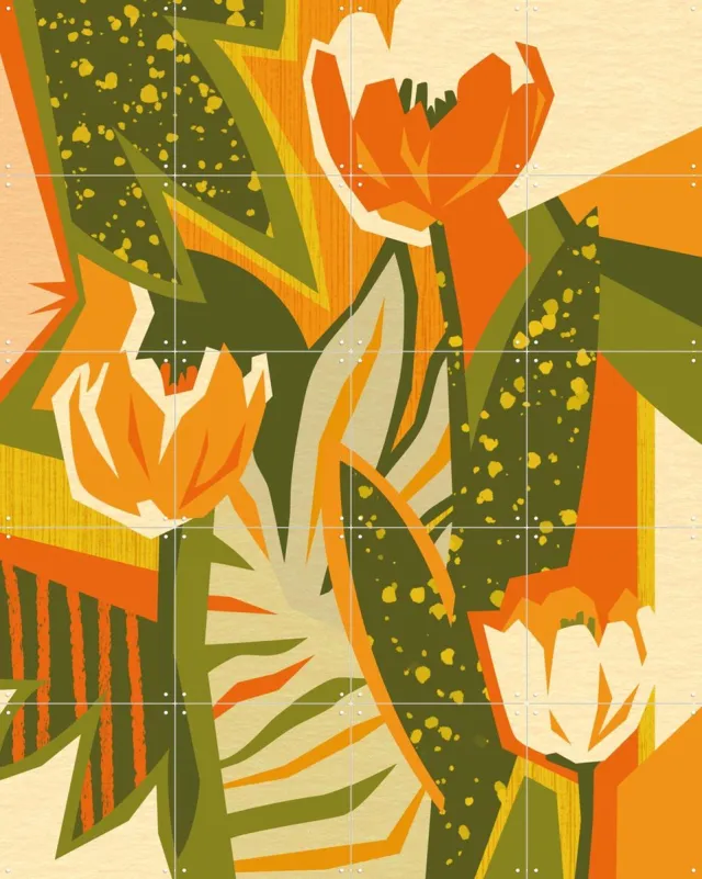 IXXI Tropical Tulips, Megan Gallagher - 80 x 100 cm - Grote wanddecoratie en posters - Kleurrijk, Illustraties, Grafisch Ontwerp, Slaapkamer Oranje / Geel / Groen