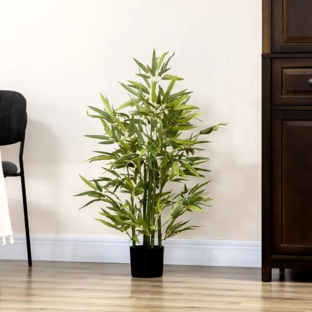 HAUSS SPOLE Kunstplant Bamboe 90 Cm – Realistische PEVA Bladeren – Kunststof – Groen – Voor Binnen – Met Stabiele Pot Green