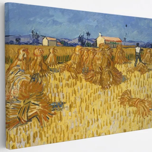 Saammp Canvas Schilderij - Korenoogst in de Provence - Van Gogh - Oude Meesters - 30x20 - Foto op canvas - Wanddecoratie - muurdecoratie Woonkamer - Slaapkamer decoratie - Canvas Print Multicolor