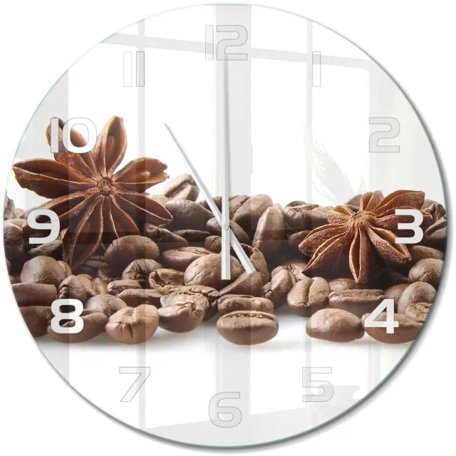 TULUP Wandklok - Kaneelkorrels Wandklok Glas Decoratie - fi60 cm - Bruin Gekleurde Glazen Klok - Witte handen - Ronde Klok - Klok Glas Met Opdruk - Moderne Wandklok Glas