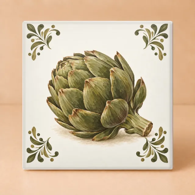 Bedruk King Klassieke Artisjok Tegel – Keramieken Siertegel met Botanische Print voor Keukenfans en Natuurliefhebbers - 15 x 15 cm Wit