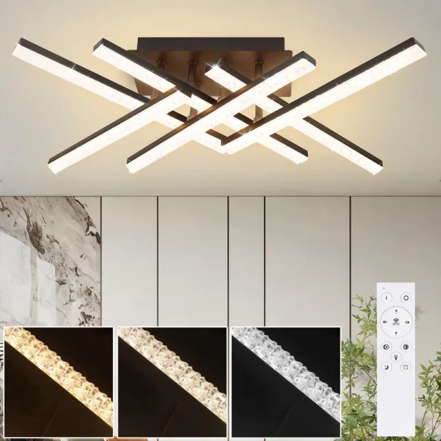 Glitzerlife Plafondlamp - Dimbaar Design - LED Kristallen Plafondverlichting - Afstandsbediening, Nachtlicht En Uitschakelvertraging - Metalen Behuizing - Ø52cm - Zwart