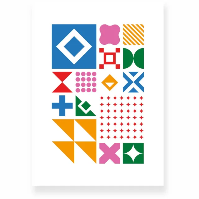 Yisual Poster 30x40 cm - Grote Geometrische Vormen - Blauw - Rood - Oranje - Abstract - Vintage - Muurdecoratie - Wanddecoratie