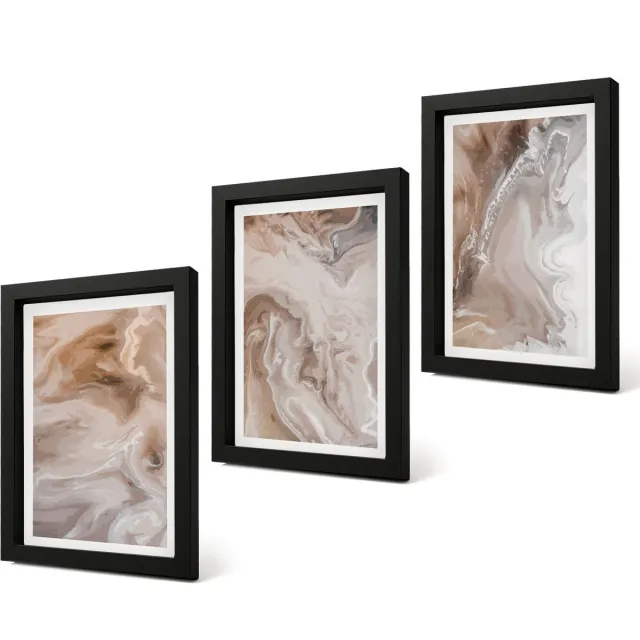 Coloray 4-Delige Schilderij Set - Abstracte marmerpatronen met steenstructuur - 20 x 30 cm - Wanddecoratie - Schilderijen Set - Interieur - Stijlvolle Muurdecoratie Zwarte lijst