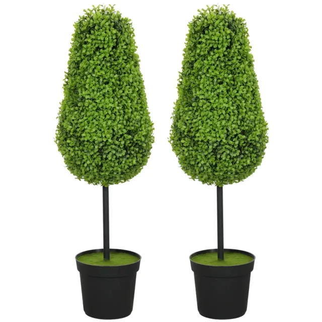 ZYLARO Kunstbuxus - Set van 2 - 90 cm - Traanvorm - Inclusief pot - Kunststof - Moderne decoratie Groen