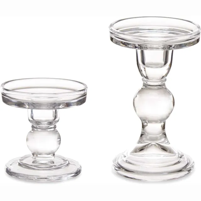 Giftdecor Kaarsen kandelaar set van decoratief glas - voor stompkaarsen - 14 en 9 cm in hoogte Transparant