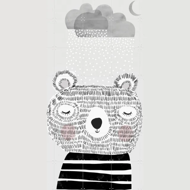 IXXI I Love Snow, Treechild & Various - 100 x 140 cm - Grote wanddecoratie en posters - Illustraties, Strepen, Speels, Line art, Minimalisme Grijs / Monochroom / Wit / Zwart / Lichte tinten