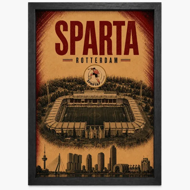 Joshimo Sparta Rotterdam Poster | Het Kasteel Vintage Art Print | Retro Voetbal Poster | Inclusief Zwarte A4 Lijst