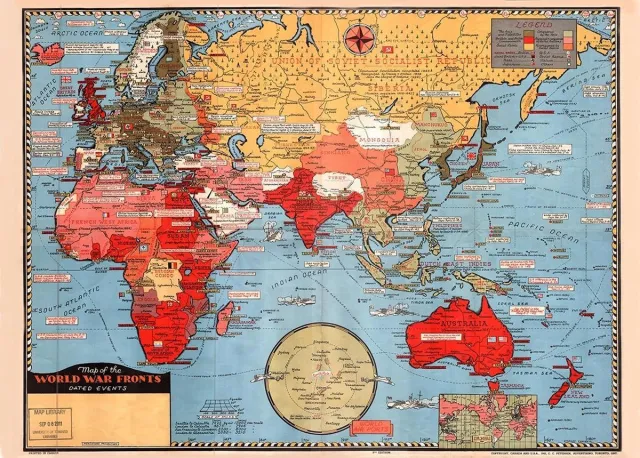 Esque Poster Tweede Wereldoorlog Fronten - Historische Kaart Battlefronts - 50x70 cm Losse poster