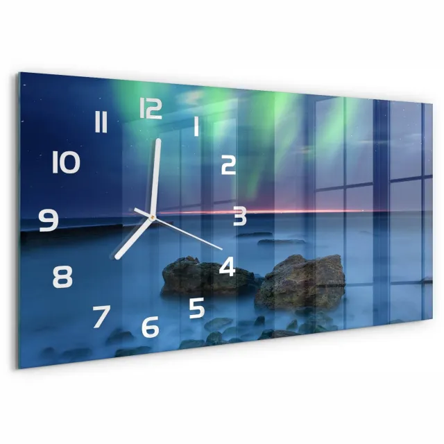 TULUP Wandklok - Noorderlicht Decoratieve Glazen Klok - 60x30 cm - Groente Glazen Wandklok Design - Witte handen - Rechthoekige Klok - Glazen Klok Met Print - Wandklok Glas Met Motief