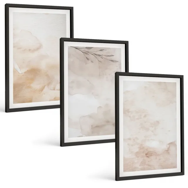 TULUP 4-Delige Schilderij Set - Aquarelvlekken en bladeren in pastelkleuren - 40 x 60 cm - Muurdecoratie - Wanddecoratie - Slaapkamer - Interieur Decoratie Zwarte lijst