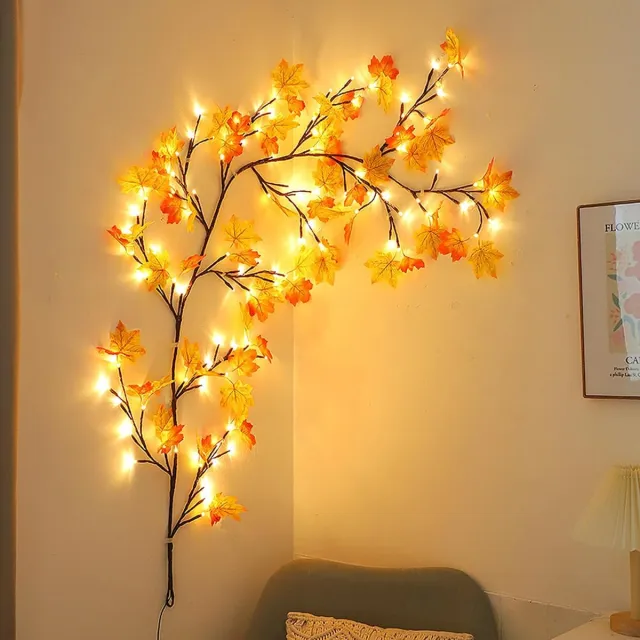Nosheir Kunstmatige esdoornblad-lichtsnoer – 74LED's – 8 lichtstanden – Geschikt voor muren, slaapkamers en woondecoratie – 1.6 m / 74 lampjes