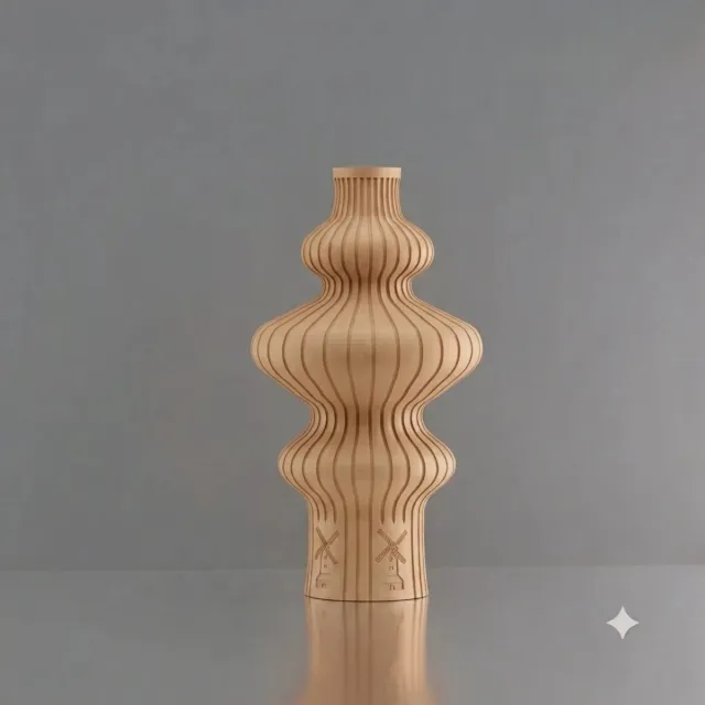 3d-gezellig Fontein met molen - Vaas - Waterdicht - Beige - Maat 25 cm - Kunststof - Modern - Bloemenvaas - 100% gerecycled PLA (bioplastic)