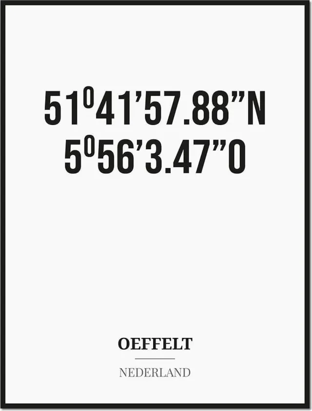 Studio216 Poster/kaart OEFFELT met coördinaten zwart, wit