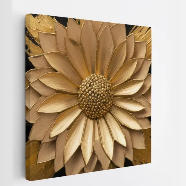 Saammp Canvas Schilderij - Goude Bloem - Natuur - Abstract - 40x40 - Foto op canvas - Wanddecoratie - Muurdecoratie Woonkamer - Kantoor Decoratie Multicolor
