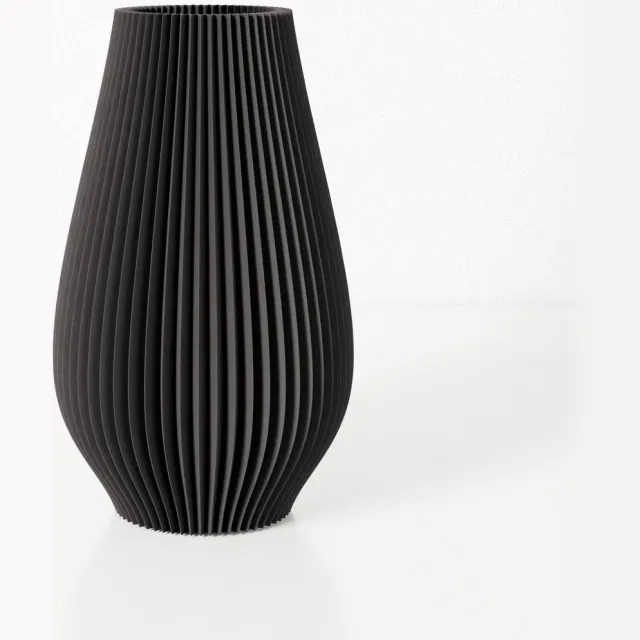 Fleuriek vaas EMMA - Zwart H40 cm - Hoge vaas met geribbeld design - Stijlvolle decoratie voor kast of dressoir - Gemaakt van bio-kunststof