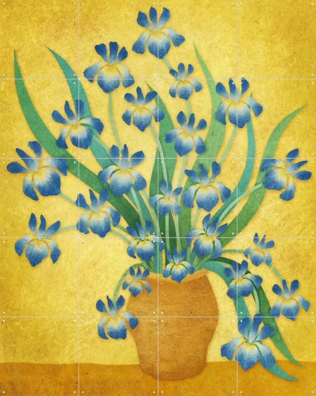 IXXI Irises, Rebecca Flaherty & Van Gogh 21st Century - 80 x 100 cm - Grote wanddecoratie en posters - Klassiek, Illustraties, Impressionisme Blauw / Warme kleuren