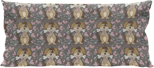 ABAKUHAUS Hundeliebhaber Kussenhoes, Welpe met dem Knochen-Herzen, Kussenhoes met Ritssluiting en Dubbelzijdige Print, 90 x 40 cm, Taupe Meerkleurig