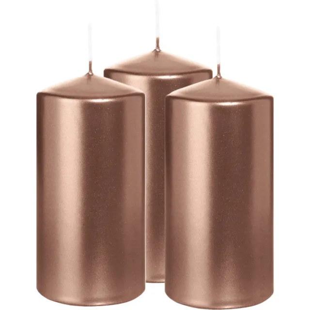 Wiedemann Cilinderkaars/stompkaars - 3x - metallic roségoud - 12 x 6 cm - 33 branduren - zuilkaarsen Rose goud