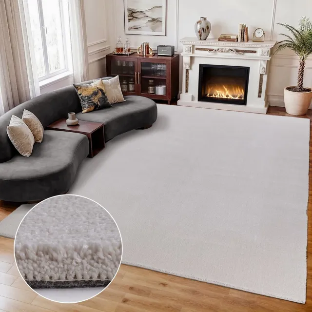 Muratap Comfy Premium - Luxe Effen Vloerkleed Wasbaar Uni Creme- 160x230 CM
