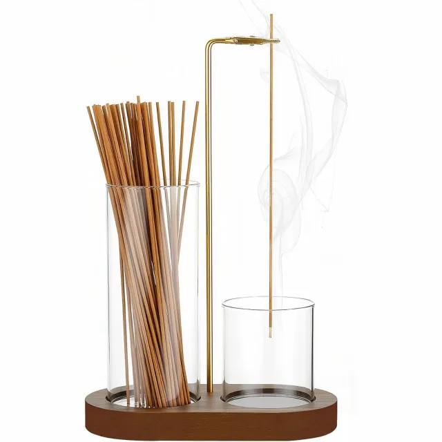 QTTVBTNA Wierookhouder van Hout met Glazen Asvanger – Omgekeerd Ontwerp met Afneembare Houder – Decoratieve Wierookbrander voor Meditatie, Yoga, Zen en Interieur – Bruin