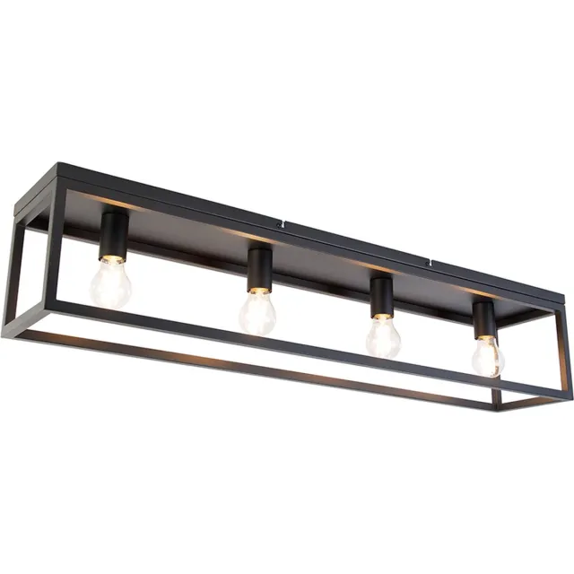 QAZQA cage - Industriele Dimbare LED Smart Plafondlamp incl. wifi met Dimmer - 4 lichts - L 99.5 cm - Zwart - Industrieel - Woonkamer | Slaapkamer | Keuken Zwart Smart LED