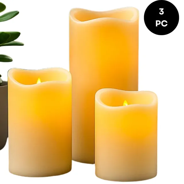 Lomera LED Kaarsen Set - Bewegende Vlam - Realistische Kaarsen - Timer Functie - Geschikt voor Buiten - Afstandsbediening - Ivoor Kleur - Warm Wit Licht - Batterij Kaars - 3 Verschillende Hoogtes - Ip44 - Elektrische Kaarsen - LED Kaars nvt