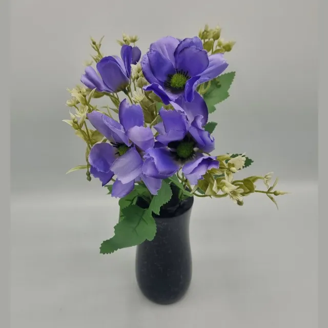 Bomm Boeket - Anemoon - U826-m5 - 31cm - Blauw - Grafdecoratie - Zijdenbloemen - Kunstbloemen