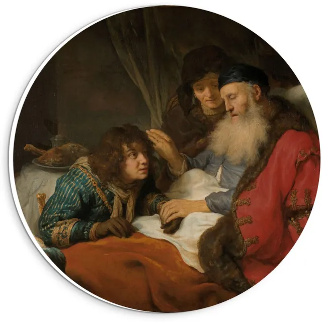 KuijsFotoprint Forex Wandcirkel - Oude Meesters - Isaak zegent Jakob, Govert Flinck, ca. 1638 - 20x20cm Foto op Wandcirkel (met ophangsysteem) Rood