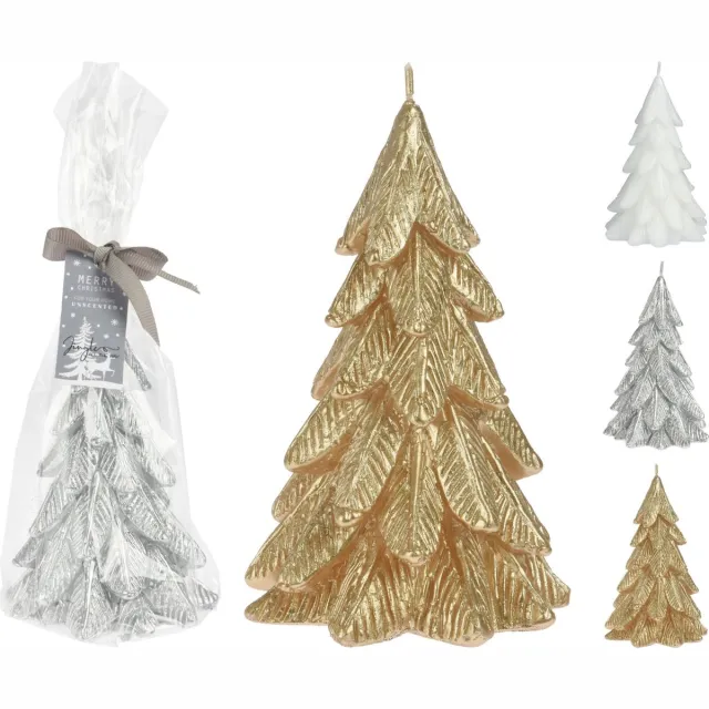 H&S Decoration Kerstboom in de vorm van kaarsjes - 3 stuks - Goud Zilver en Wit - 12 cm hoog - kerst -kerstverlichting wit-goud-zilver