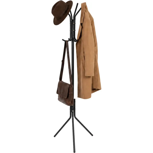 Jeemsie Kapstok Staand – Kledingrek met 8 Haken – Hoogte 172 cm – Staande Kapstok Metaal – Vrijstaande Kapstok – Zwart – Voor Hal, Slaapkamer en Kantoor Zwart - 8 haken