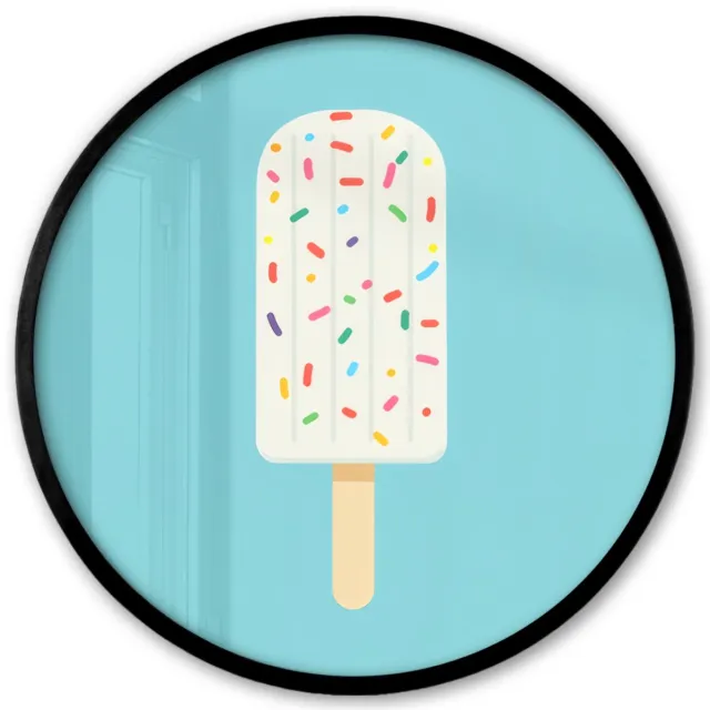 FrameYourWall Poster in lijst Rond - Fotolijst 40x40 cm - Posters - Ijsje - Stokje - Sprinkles - Lichtblauw - Ronde posterlijst zwart - Decoratie - Wanddecoratie woonkamer - Muurdecoratie slaapkamer
