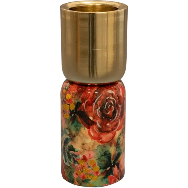 TS Collection Kaarsenhouder Designed by Lammie - Rose rouge - 4x16 - Metaal & Epoxy - Exclusieve woonitems voor binnen - Handgemaakt - Unieke print - Designed by Lammie