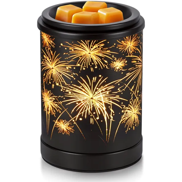 Lemlit Elektrische Wax Melter - Vuurwerk Design - Warm Sfeerlicht - Zwarte Metalen Geurverwarmer voor Wax Melts Zwart-5