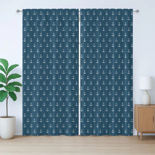 ABAKUHAUS Anker Rustiek Gordijn, Nautisch Eenvoudig Klassiek, Slaapkamergordijn met Plooiing, Lussen en Haken, 280 x 225 cm, Blauw Wit