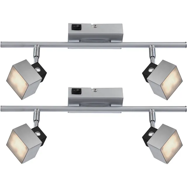 Globo Lighting LED plafondlamp 2 vlammen spot zwenkbaar chroom, 2x 5W 350Lm warm wit, LxBxH 40x6x17 cm, set van 2 zilver