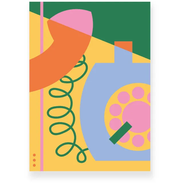Yisual Poster 50x70 cm - Retro Telefoon - Roze - Blauw - Geel - Abstract - Vintage - Muurdecoratie - Wanddecoratie