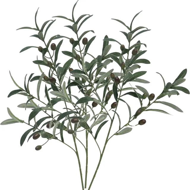 Bellatio Design Kunstplant Olijf takken - 3x - 75 cm - groen - olijfboom - siertakken stelen - decoratie