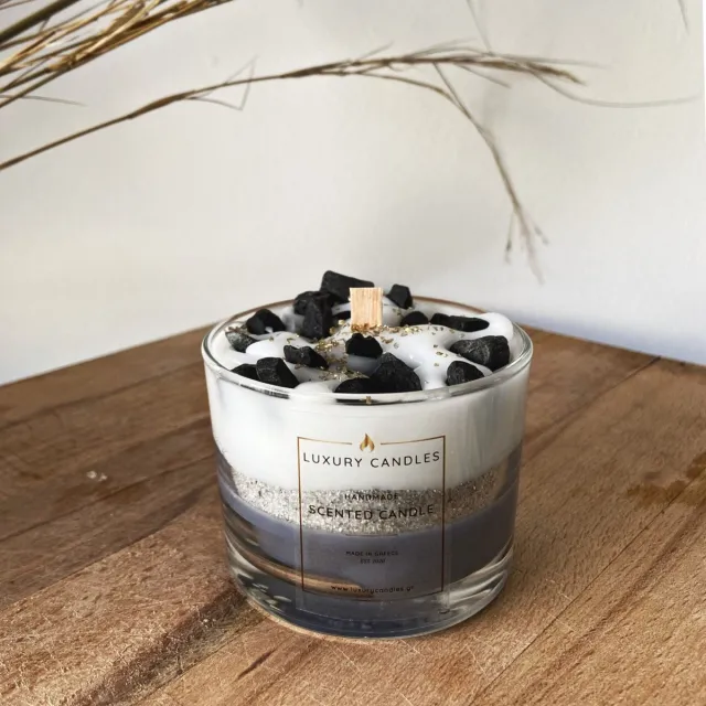 Luxury candles Geurkaars - Vanille/ Karamel - Luxe kaars - Candle - 50 branduren - Zwart/ Wit - Houten lont - Milieuvriendelijk