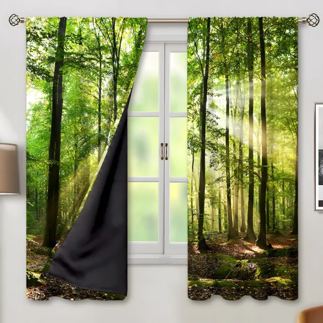 Nosheir Verduisteringsgordijn - 2 Panelen - 75x166cm - Bosmotief - Thermisch Geïsoleerd - voor Woonkamer en Slaapkamer groente