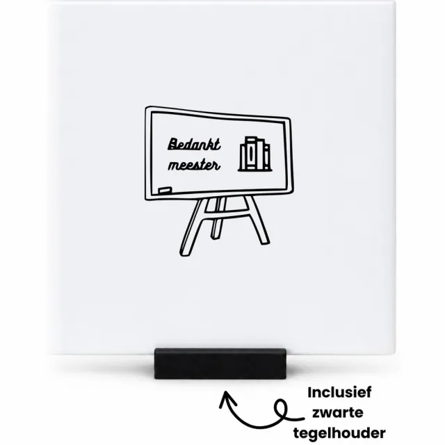 Hacebo Bedankt meester tegeltje met tegelhouder - Meester - Cadeaupakket meester - tegeltjes met tekst - einde schooljaar - afscheid - Leuk cadeau voor je meester om te geven - spreuktegels - 10.8x10.8 CM Wit