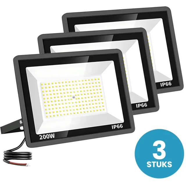 Tsong LED Schijnwerper 200W - 3 stuks - 24.000 lm - Daglichtwit 6000K - 120° Breedstraler - IP66 - Terrein- & Gevelverlichting - 2 jaar garantie