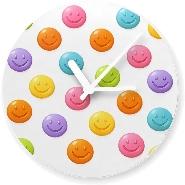 Mr Cadeautjes Glazen klok Ø 20 - design Een set van ronde fruit-icoontjes met glimlachende gezichten | cadeau Wit