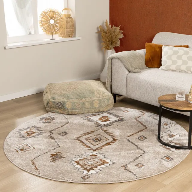Fraai Berber vloerkleed rond - Blend Aztec Beige - Ø 160 cm