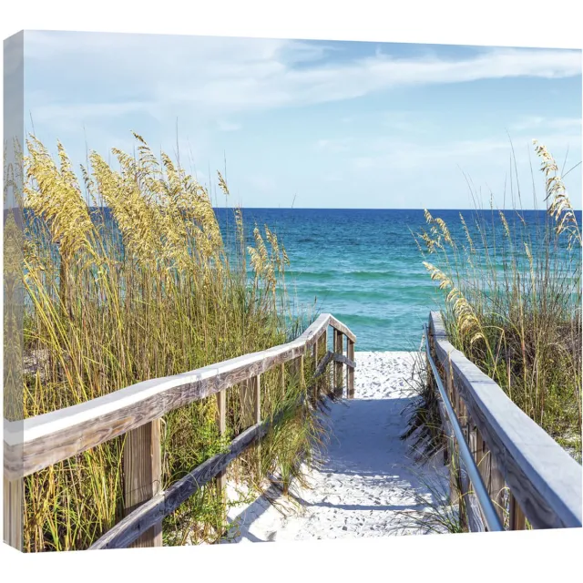 Canvas Schilderij Strand ingang - Pad - Strand - Zee - Natuur - Schilderij Woonkamer - Schilderijen op canvas - Inclusief Frame - 60x40cm (LxB) Diverse kleuren