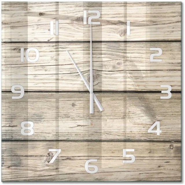 TULUP Wandklok - Houten achtergrond Klok Glas Met Opdruk - 60x60 cm - Beige Moderne Wandklok Glas - Witte handen - Vierkante Klok - Decoratieve Glazen Klok - Glazen Wandklok Design