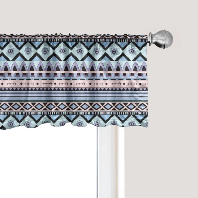 ABAKUHAUS Boho raamvalletje, gordijnvalletje voor keuken en slaapkamer met tunnelzoom, 137 cm x 30 cm, veelkleurig Blauw meerkleurig