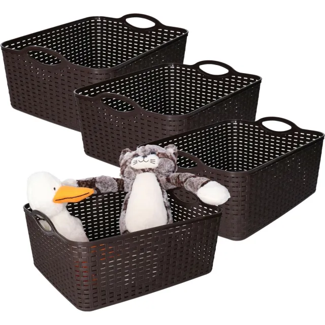 PLASTICFORTE opbergmandje/kastmandje - 4x - 11 liter - donkerbruin - kunststof - 35 x 28 x 16 cm - nestbaar