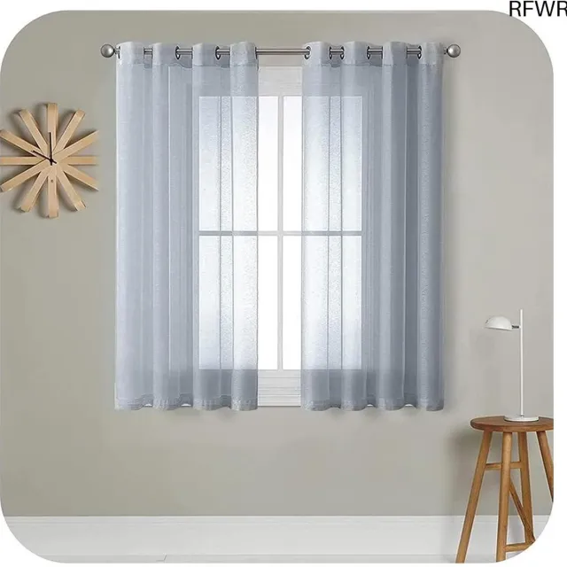 RFWR Transparante Voilegordijnen in Linnenlook - 122 cm Kort - 2 Panelen met Zeilringen voor Slaapkamer en Woonkamer grey